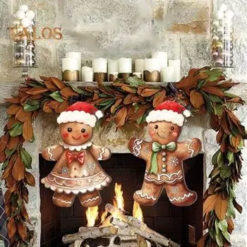 Пряничный висящий знак, деревянные рождественские украшения на входную дверь с шнуром, для дома и улицы, складные пряничные мальчики и девочки для дома Boy