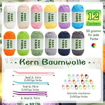 Пряжа Fenrry 4/12PCS, пряжа для вязания крючком и спицами для начинающих, грубая толстая пряжа из смеси хлопка и нейлона с аксессуарами для вязания крючком светло-синий