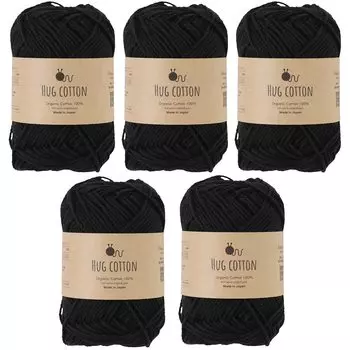 Пряжа из необработанной шерсти Hug Cotton средней толщины 30 г хлопок Сделано в Японии Набор из 5 мотков Черный (приблизительно. 84м) 100% 12.