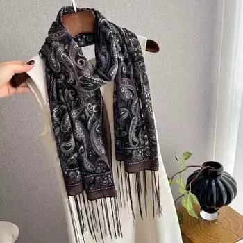 Пряжа в этническом стиле, пустое кружево, тонкая декоративная трикотажная мода, внешний шарф, шаль 135-175CM светло-коричневого