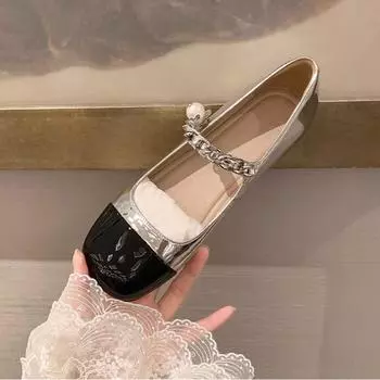Пряжка Diamond Pearl с туфлями Мэри Джейн, женские туфли на плоской подошве