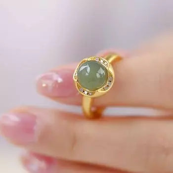 Пряжка для пальца геометрическое золото женское открытое кольцо в китайском стиле кольцо с бусинами кольцо зелёный