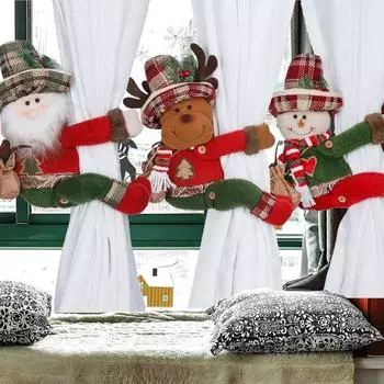 Пряжка для рождественской шторы, плюшевый Санта-Клаус, снеговик, лось, обнимашка, мягкая штора, подхват, застежка-фиксатор, пряжка для винной бутылки, занавеска, украшение для верхушки дерева Xmas Santa Claus