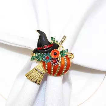Пряжка для салфеток в виде тыквы на Хэллоуин, метла, шляпа волшебника, кольцо для салфеток, креативный держатель для салфеток, украшение для обеденного стола на Хэллоуин
