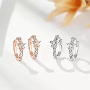 Пряжка для сережек-метеоров из стерлингового серебра 925 пробы с бриллиантами и маленькой звездой в виде циркона