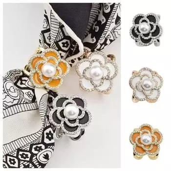 Пряжка для шелкового шарфа с жемчугом и камелией, одежда с кристаллами, угловые завязанные пряжки, аксессуары для арабской шали чёрный