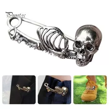 Пряжка для шнурка в виде черепа, металлический скелет, украшение для шнурка кроссовок, ботинок, уникальная брошь в виде черепа, аксессуар для вечеринки на Хэллоуин 6 cm серебряный