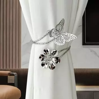 Пряжка для штор в стиле ретро с цветочным узором в форме бабочки, крепеж для штор, художественный декор гостиной серебряный