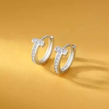 Пряжка для ушей с полностью бриллиантовой буквой T, женские серьги с индивидуальностью в форме буквы T, простые серьги для поездок на работу и обратно