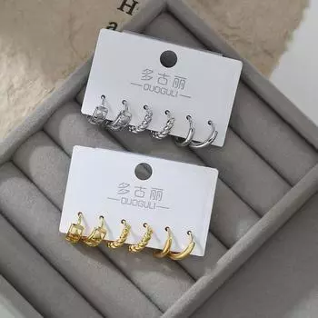 Пряжка для ушей Три пары геометрических сережек Нежный блеск Цирконий Милые серьги Женская пряжка Модные украшения Женские аксессуары для подарков на вечеринку