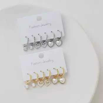 Пряжка для ушей Три пары сережек с сердечками и жемчугом Нежный блеск Цирконий Милые серьги Женская пряжка Модные украшения Женские аксессуары для подарков на вечеринку