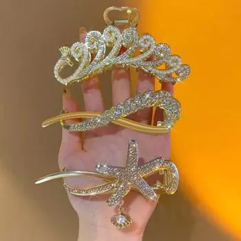 Пряжка-лягушка Заколка в виде акулы Заколка для волос интернет-знаменитостей на затылке Заколка с темпераментом Головной убор 3 piece set золотой