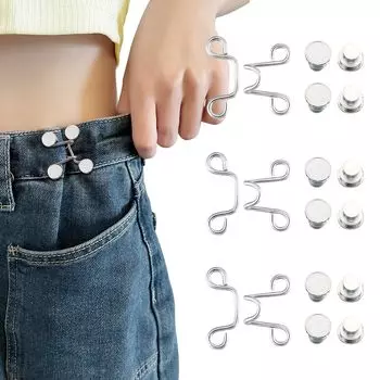 Пряжка на талии, пуговицы для регулировки джинсов с заклепками, бесшовные пуговицы для регулировки талии, съемные, 3 комплекта (Серебряный) серебряный