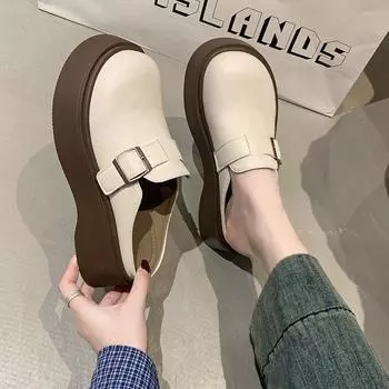 Пряжка ремня на толстой подошве увеличивает рост, ленивые тапочки с педальной сумкой на голове, женская весенняя новинка, универсальная верхняя одежда 35