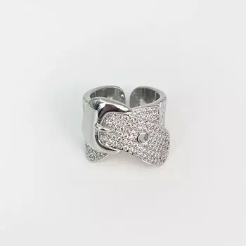 Пряжка ремня с бриллиантами, золото, серебро, индивидуальность, тренд, легкое роскошное кольцо для пары, мужское и женское, панк, премиум-чувство Opening adjustable серебряный