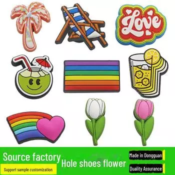 Пряжки для украшения обуви из ПВХ в виде радужных цветов для садовой обуви