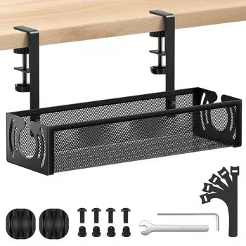 PRTONE Кабельный лоток Скрытый провод для хранения кабеля под столом Ширина кабельной полки 34 см Проводной органайзер Не требуется сверления Легкая установка Проводной лоток Шнур чёрный