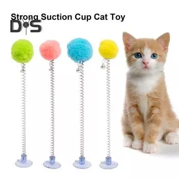 Пружинная дразнилка для кошек с плюшевой шариковой присоской и нижней палочкой, игрушечная палочка для кошек с колокольчиком, развлечения для домашних кошек светло-зеленый