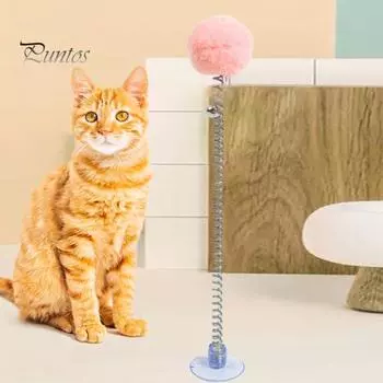 Пружинная дразнилка для кошек с плюшевой шариковой присоской и нижней палочкой, игрушечная палочка для кошек с колокольчиком, развлечения для домашних кошек светло-зеленый