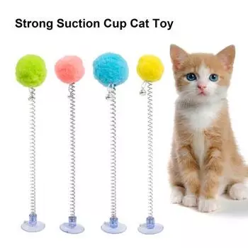 Пружинная дразнилка для кошек с плюшевой шариковой присоской и нижней палочкой, игрушечная палочка для кошек с колокольчиком, развлечения для домашних кошек светло-зеленый