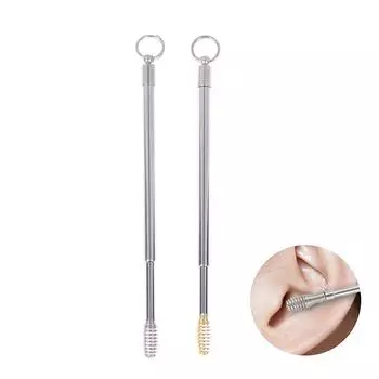 Пружинная масштабируемая латунная ложка для удаления ушной серы, кюретка, портативный мини-инструмент для чистки ушей, брелок-подвеска, многоразовый очиститель ушей серебряный