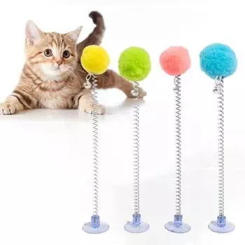 Пружинная приманка для кошек с плюшевым шариком на присоске, нижняя палочка, игрушечная палочка для кошек с синий