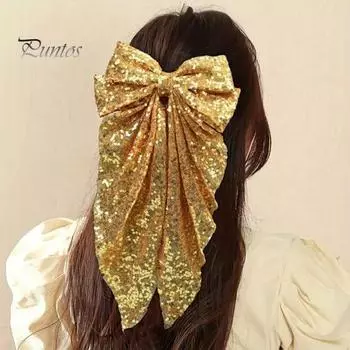 Пружинная заколка для волос с блестками, многослойная заколка-бантик для волос для женщин и девочек, сверкающая, большая, длинная, стильная декоративная заколка для волос серебряный