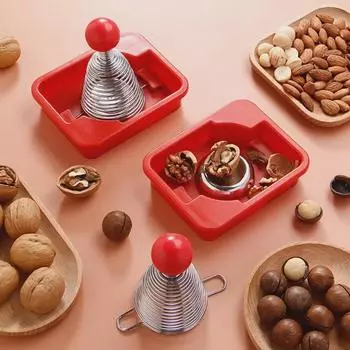 Пружинный щелкунчик из нержавеющей стали: Защищает руки, легко колет грецкие орехи.. Компактные клещи и инструменты для работы с орехами.