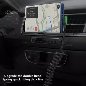 Пружинный зарядный кабель с двойным коленом QC4.0, эластичный шнур передачи данных типа C для быстрой зарядки 3A для автомобиля чёрный