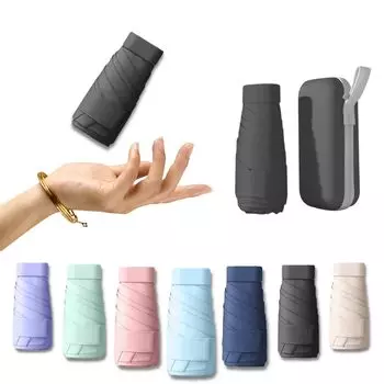 Prv Folding Umbrella with Storage 15cm Rain or Large Stays UV Light Heat Folding Umbrella for Men and Women Case, (Folded) (100cm/225g), чёрный