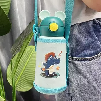 Прыгающая соломенная чашка из нержавеющей стали 304 с набором детских кружек из нержавеющей стали с рисунком. 500ml зелёный