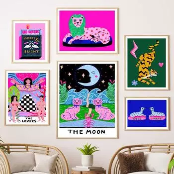 Прыгающий тигр, Звездный лев, любовь, ненависть, собаки, любители Таро, настенное искусство, холст, живопись, постеры и принты, фотографии для декора гостиной, без рамки 21*30cm