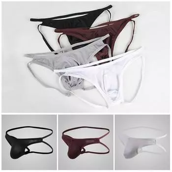 PS522 Мужские сексуальные трусы-брифы из молочного шелка с двойной Т-образной талией