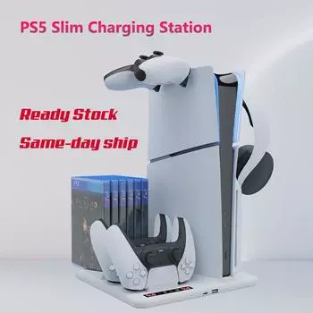PS5 Slim Stand Base и охлаждающий вентилятор Зарядное устройство с контроллером Зарядная станция для консоли Playstation 5, док-станция для аксессуаров PS5slim белый