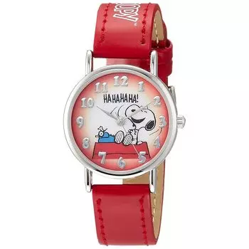 [ПСЕВДОНИМ] часы Snoopy аналоговый водонепроницаемый кожаный ремень WW18100SN женские красные [продукт]