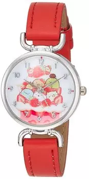 [Псевдоним] Часы Sumikko Gurashi аналоговые водонепроницаемые кожаные наручные часы Cafe Sumikko Strawberry Fair WW21059SXSG для девочек, красные
