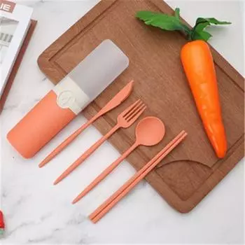 Пшеничная солома столовая посуда палочки для еды коробка для переноски простая ложка вилка многоразовый дорожный набор столовых приборов пикник портативный 21*5.3cm жёлтый