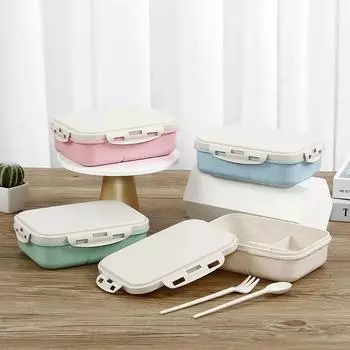 Пшеничная соломенная ланч-бокс Посуда для микроволновки Студенческая взрослая многосеточная ланч-бокс для хранения Изоляция Сохраняет свежесть Герметичная коробка для хранения