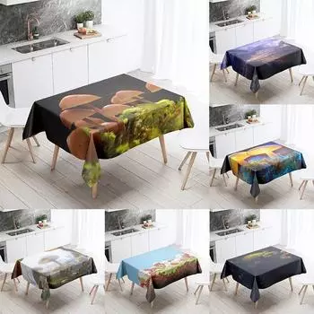 Психоделическая скатерть в виде грибов, светящаяся, против пятен, водонепроницаемая, прямоугольная, кухонный стол, украшение для дома 40x70cm