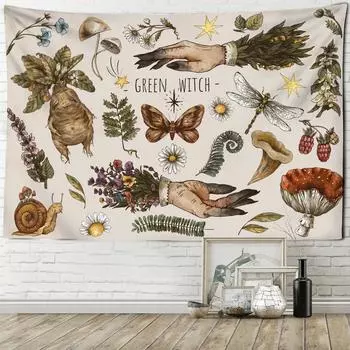 Психоделический абстрактный растительный гобелен, настенный подвесной загадочный тапиз, хиппи, художественный печатный фон, ткань, домашний декор 95x70cm