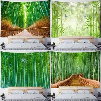 Психоделический богемный стиль ТВ фон домашний бамбуковый лес птица пейзажная живопись гобелен настенный 100x75cm