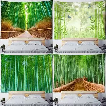 Психоделический богемный стиль ТВ фон домашний бамбуковый лес птица пейзажная живопись гобелен настенный 100x75cm