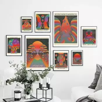 Психоделический глаз гриб рок-группа ретро бохо настенное искусство скандинавские постеры картины на холсте принты настенные картины для декора гостиной 21x30cm No Framed