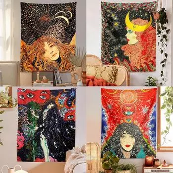 Психоделический гобелен для девочек, настенное растение, небесный цветок, глаз, ковер, звезда, общежитие 100x75cm