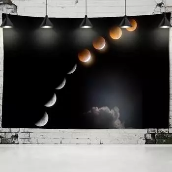 Психоделический гобелен с частичным лунным затмением, настенный подвесной загадочный Тапиз, астрономический пейзаж, космический домашний декор 95x70CM