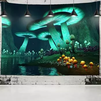 Психоделический гобелен с грибами, настенный подвесной богемный Мандала, колдовство, тайна, тапиз, декор для спальни в общежитии 95x70cm