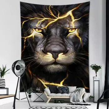 Психоделический гобелен с изображением льва, настенный подвесной загадочный абстрактный животных, искусство для гостиной, богемный хиппи, общежитие, домашний декор 95x70CM