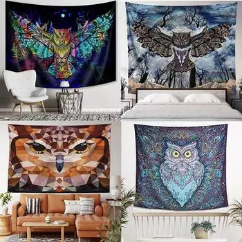 Психоделический гобелен с изображением лунной совы, украшение для офиса, гостиной, настенный гобелен для дома 100x75cm