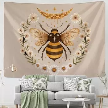 Психоделический гобелен с изображением пчелы, настенный гобелен с цветком ромашки, богемный хиппи, колдовство, гадание, гостиная, спальня, домашний декор 95x70cm