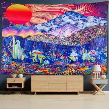 Психоделический гобелен с кактусом, настенный подвесной тропический лес, пейзажи, колдовство, абстрактный домашний декор для общежития 95x70CM
